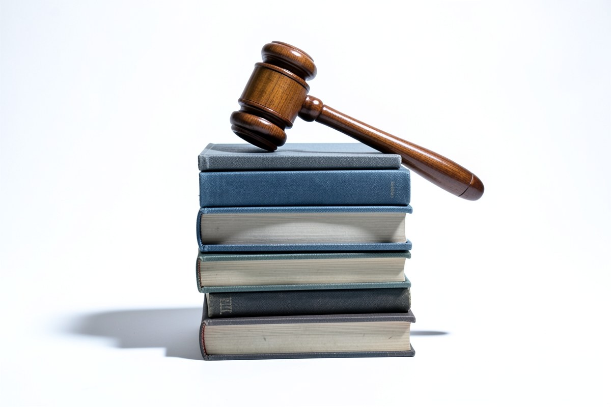 A stack of books with a gavel on top, representing editorial judgment and standards.